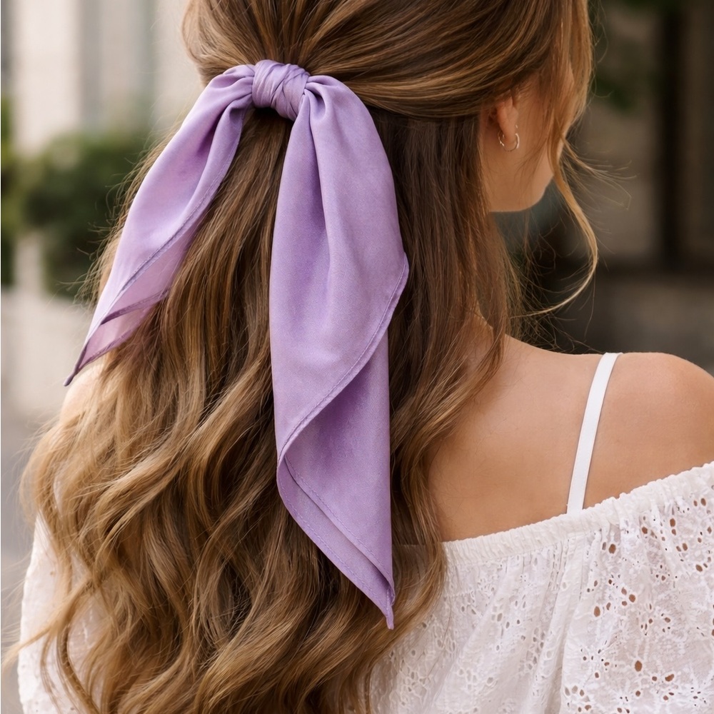Silk Scarf Purple Square Soft Feminine Pastel Neck Hair Scarf Elegant 23”